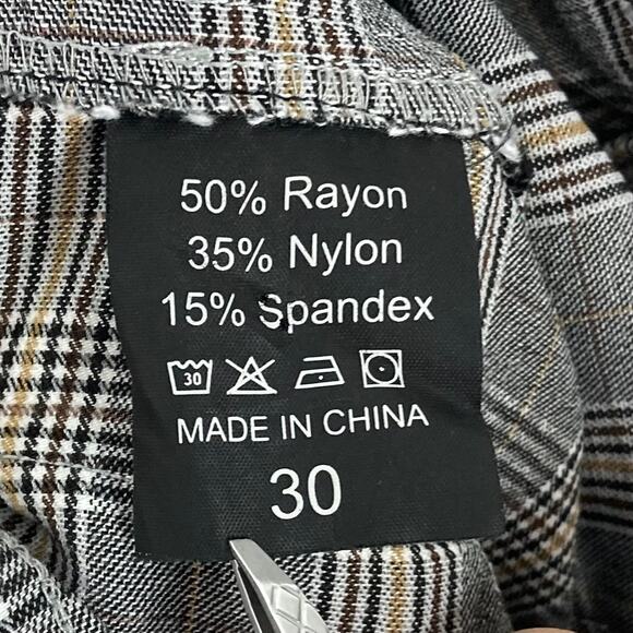 NWOT ICON AMSTERDAM Pants 30 Plaid Grey White  Black-Stripe Stretchy”Viera” - Picture 7 of 13